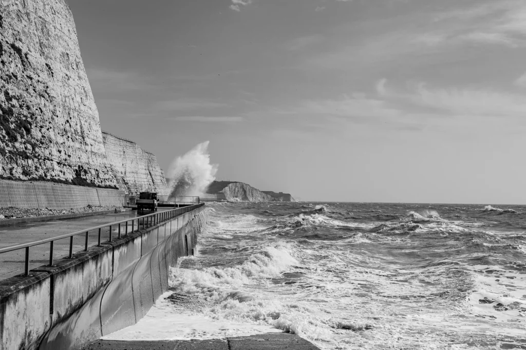 rottingdean, waves, black and white art, bw photography, ocean photography, brighton, sussex,